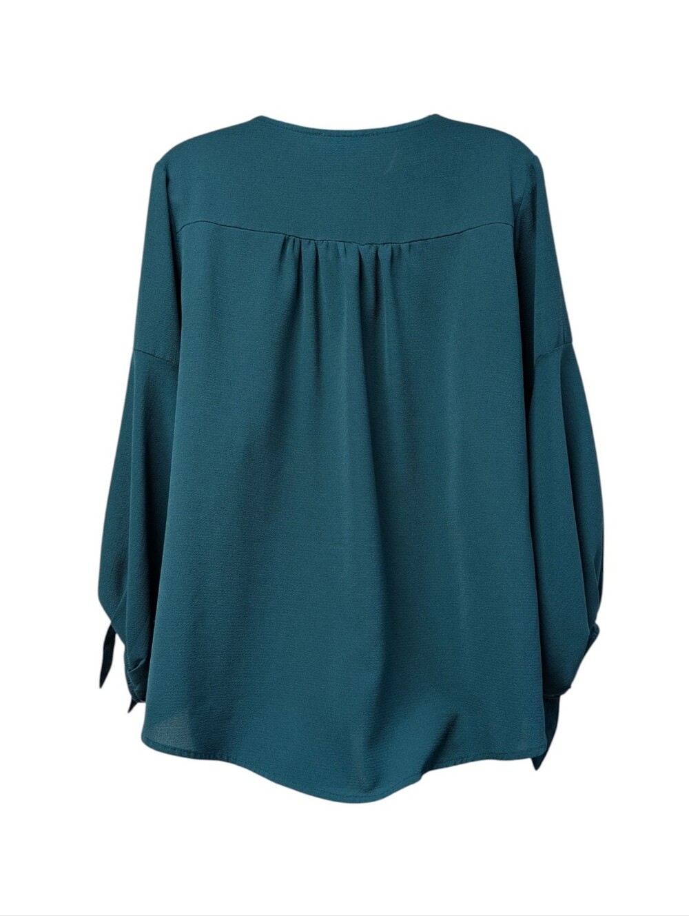 She + Sky Teal V-Neck Tie Sleeve Blouse Women's Large Flowy Long Sleeve Top - Picture 2 of 7